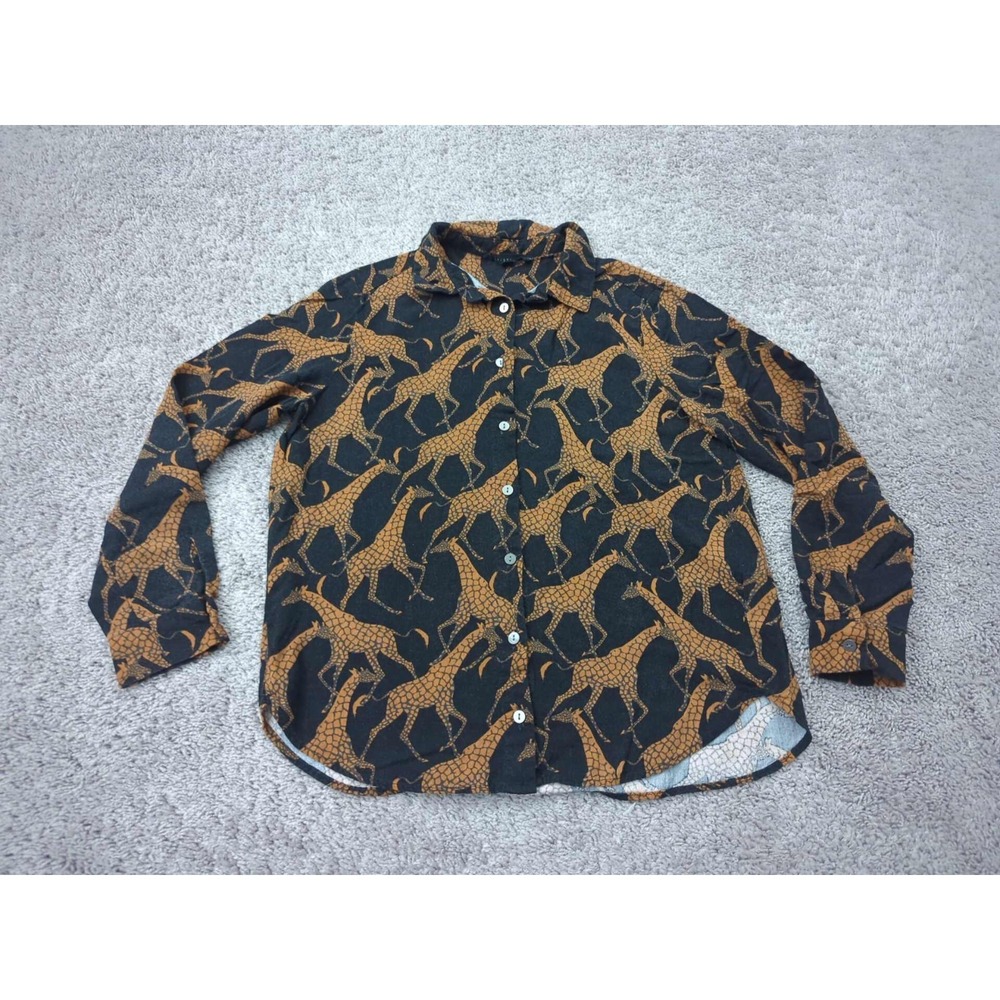 Jane+Delancey Button Up Shirt Women S Safari Giraffe‎ Wildlife Oversized